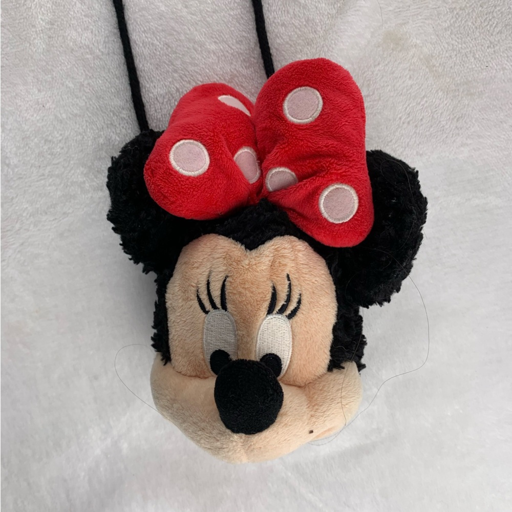 Kids Minnie Mouse 6” Coin Purse Pouch Plush Face Crossbody Disney Parks